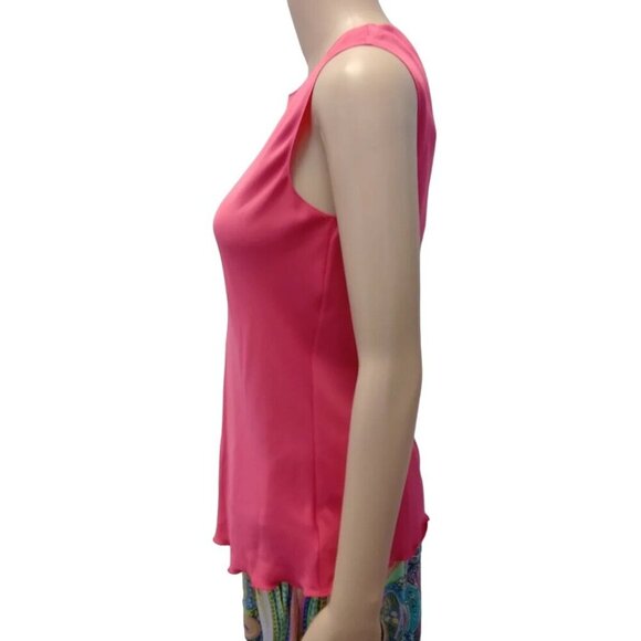 Theory Watermelon Core Silk Sleeveless Ruffle Trim Shell Top - Picture 5 of 7